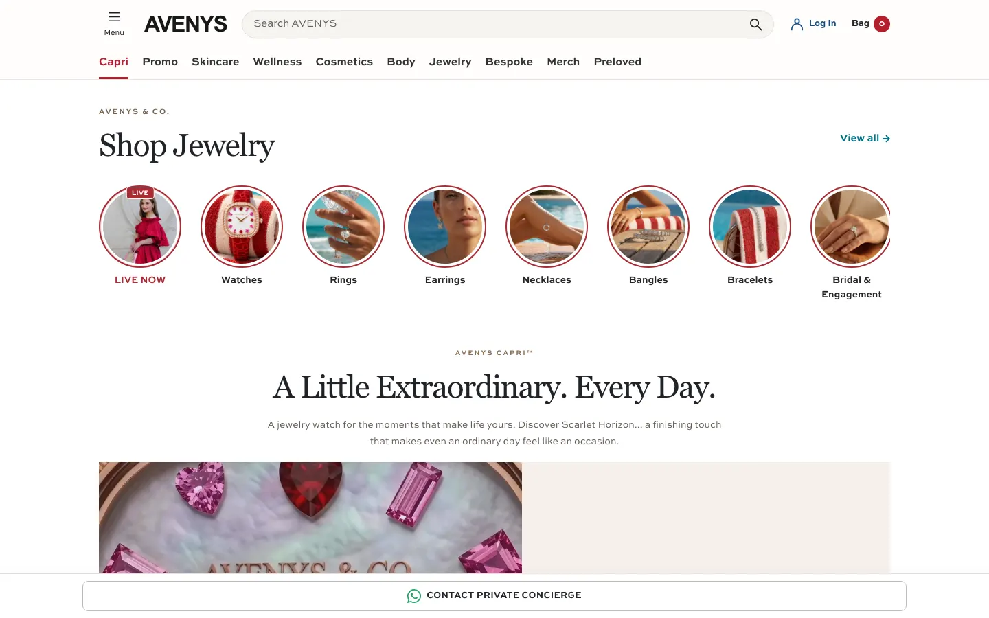 Avenys online store homepage